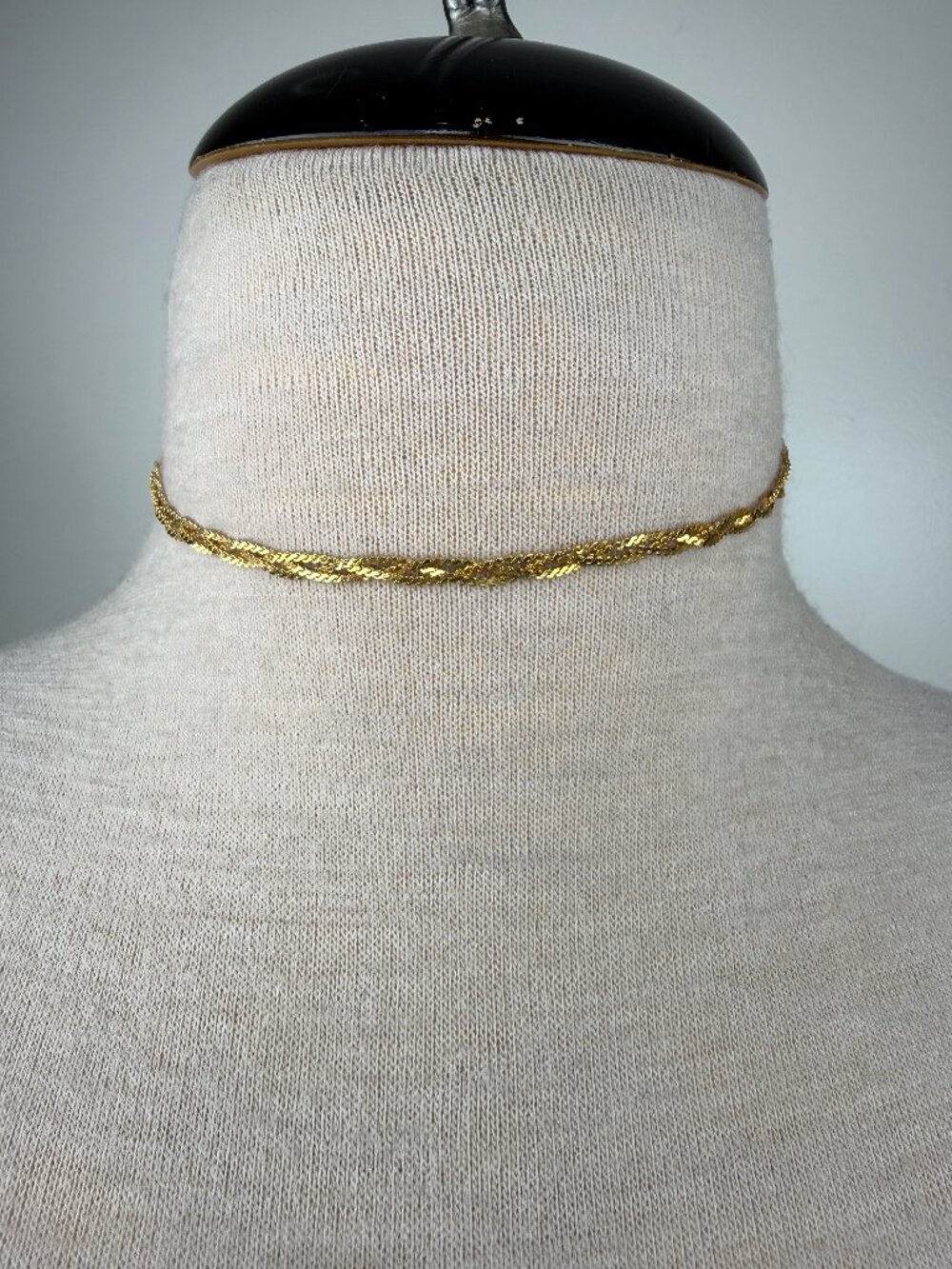 Vintage Gold Tone Braided Chain Choker Necklace 15"